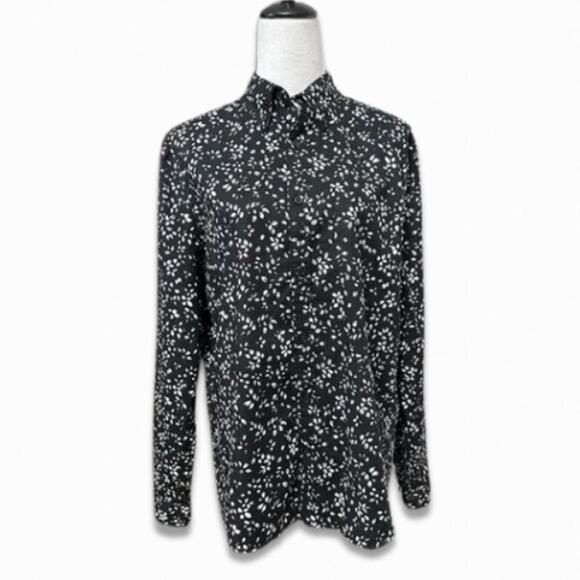 Express Floral Blouse Long Sleeve Collared Button-Up Black White Floral W M NWOT - Picture 1 of 8